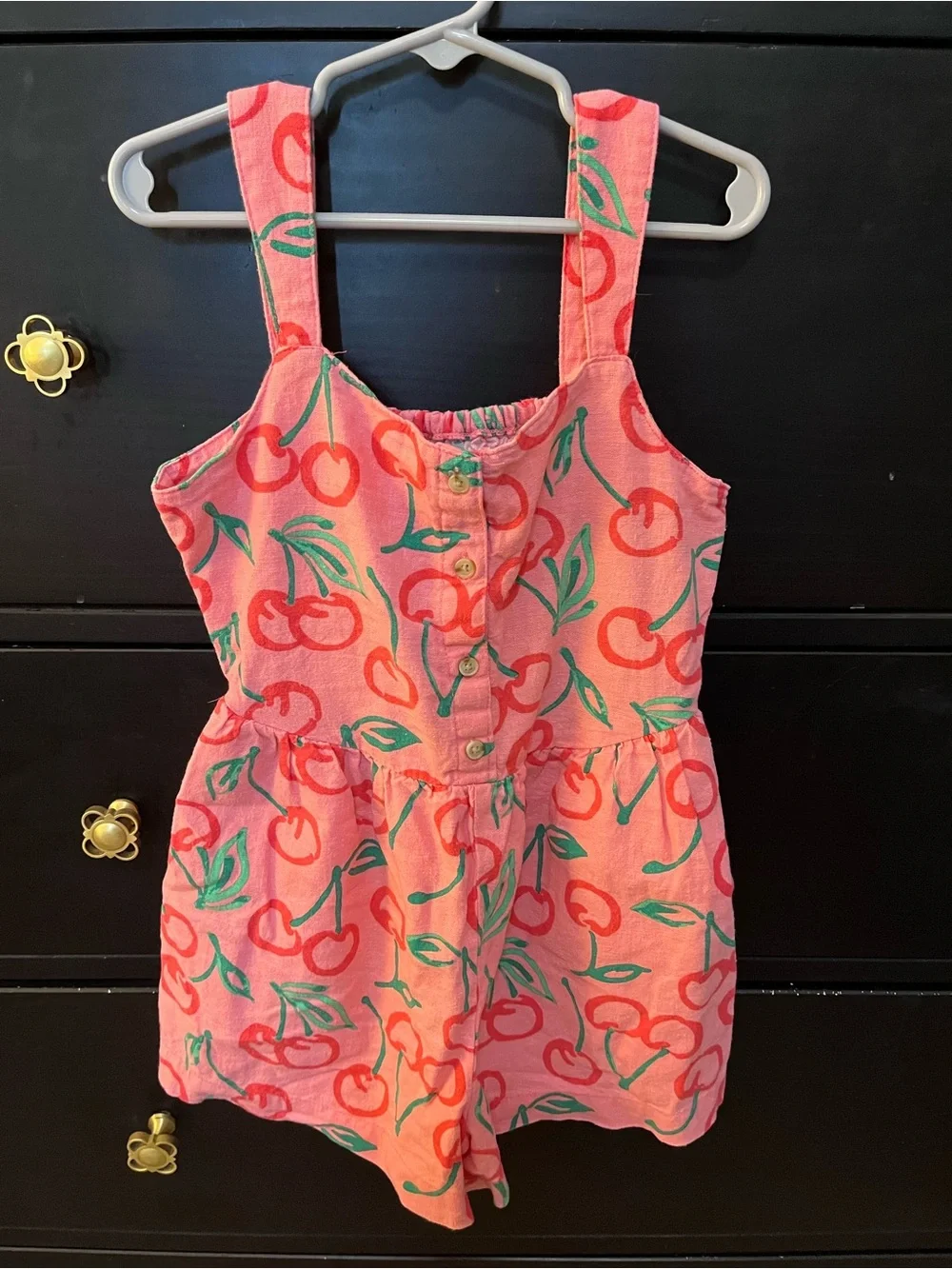 Girls Pink Cherry Print Romper - Old Navy
